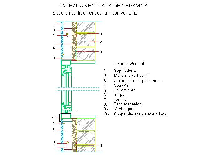 Section verticale pour une fenêtre (en Castillan)