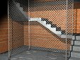 Filet vertical de protection, placé dans la trémie d'escalier en construction, fixé au bord de la paillasse via corde d'attache